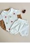 Mushroom Embroidered Snap Fastener Summer Baby Bodysuit and Ecru Combed Cotton Balloon Shorts Set - 4