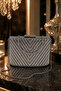 Stoned Platinum Women's Evening Dress Handbag with Stone Detail and Chain Strap, Stylish Evening Event Clutch Model, Elegant