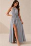 New Season Women's Off-The-Shoulder, Lace-Up Back, Slit Detail, Long Janjan Crepe Event Dress - 2
