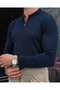Cotton Lycra Slim Fit Molded Collar Zipper Detailed Knitwear Sweater - 7