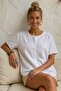 White Round Neck Short Sleeve Buttoned Embroidered Washable Casual Cotton Woven Blouse 67 54