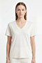 Women's Vision V-Neck Premium Quality Dense Textured Cotton T-Shirt Cream W102-R0220-02