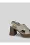 Elyzara Women's Leather Cross-Strapped Thick Heel Gold Buckle Wood Look Open-Front Heeled Sandals 7 cm - 5