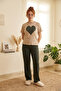 Women's Heart Appliqued Ribbed Pajama Set - 3