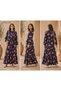 Navy Blue & Orange Floral Print Tiered Casual Dress