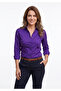 Elegant Plain Purple Slim Fit Basic Women's Shirt with Pockets at the Waist - 3