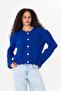 Women's Cobalt Blue Openwork Button Detailed Crew Neck Knitwear Sweater - 2