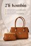 Women's Tan Handbag with Adjustable Strap Daily Shoulder Bag 2-Piece Combination