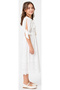 Girl's Dress with Tie Detail on the Sleeve, Belted Waist, Laced Back, Zipper Closure, Lined, White Color, Midi Length Dress - 2