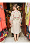 Cream Color Spring Flowers Embroidered Dress - 4