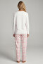 Salmon Ecru Plaid Printed Knitted Cotton Pajama Set 8027 - 3