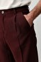 Burgundy Pleated Relaxed Fit Men's Trousers - 3