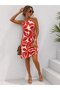 Women's Off-The-Shoulder Halter Neck Cut-Out Short Patterned Single Jersey Dress - 4