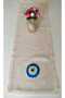 100% Handmade Embroidered Vintage Laced Natural Linen Fabric with Evil Eye Beads Themed 30X90 cm Runner - 7