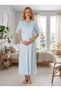 New Season Blue Lace Detailed Special Design Summer 100% Cotton Short Sleeve Buttoned Maternity Nightgown - 4