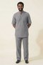 Gray Wide Fit 100% Cotton Muslin Fabric Stand Collar Short Sleeve Men's Hajj Umrah Set Casual Daily Wear - 4