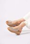 Destar Genuine Leather Front Buckle Open Back Women's Wedge Heeled Sandals Beige Skin