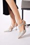 Logeden women's heeled evening shoes with wrist scarf silver snake