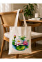 Water Lily Flower Printed Raw Fabric Bag, Shoulder Bag, Shopping Tote Bag, Sublimation Printed - 2