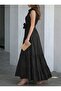 Women's Sleeveless Collared Buttoned Waist Belted Long Tricot Dress - 2