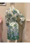 Women's Green Mixed Floral Belted Midi Length Long Kimono 60350 - 6