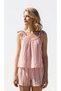 Pjs Women's Powder Striped Strappy Shorts Set Muslin Fabric