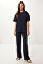 Stone Detailed Knitted Top and Bottom Set Lzv0068 Dark Blue