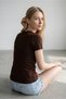 Women's Stone Embellished Stretchy Modal Fabric V-Neck Short Sleeve Brown Blouse - 2