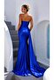 Cobalt Blue Strapless Slit Satin Evening Dress 583398 - 3