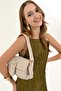 Women's Beige Buckle-Closed Patterned Faux Leather Shoulder Bag