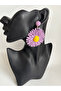 Purple Yellow Flower Straw Earrings (7 cm) - 4
