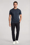Men's Woven Fabric Plain Crew Neck Navy Blue T-Shirt - 2