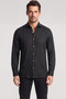 Men's Slim Fit Textured Long Sleeve Linen Black Shirt