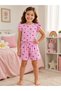 Girls Cotton Thin Summer Fabric Pink Colorful Hearts Pattern Short Ruffle Sleeve Shorts Pajama Set