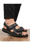 Men's Black Genuine Leather Orthopedic Soft Sole Sandals - 3