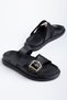 Zora Women's Black Leather Gold Detailed Poly Sole Slippers