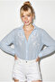 Women's Blue Laser Embroidered Openwork Striped Seersucker Shirt Dg261031 60286237 - 5