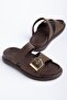 Zora Women's Brown Leather Gold Detailed Poly Sole Slippers