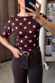New Season Half Sleeve Polka Dot Detail Blouse - Brown - 2