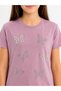Pink 24705-26 Girl's Butterfly Printed Stone Detailed T-Shirt Cotton Casual Stylish Basic T-Shirt - 5