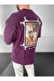 Horse Printed Oversize Purple Embroidered T-Shirt - 2