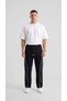 Men's Black Color Wide Leg Baggy Sweatpants with Front Piping and Back Pocket Detail - 2