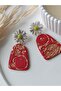 Red Pomegranate Earrings Fruit Daisy Earrings Flower Ultra Light Handmade Polymer Clay Luck Abundance - 4