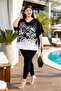 Plus Size V-Neck Rhinestone Stretchy Women's Blouse - 3