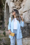 Baby Blue Sleeveless Blazer with Ruffle Detail - 3