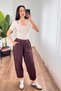 Crinkled Fabric Balloon Plum Shalwar Trousers - 2