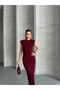 Women's Stone Detailed Shoulder Padded Shoulders Midi Dress - 3
