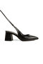 Black Leather, Pointed Toe, Open Back, with Strap, 5cm Covered Heel, New Season - 4