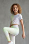 Girl's Wildy Patterned Sports Crop T-Shirt 5-12 Years Old Flexible Daily & Training Top - 4