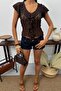 Women's Lace Blouse with Ruffle Detail, V-Neck, Transparent - 5